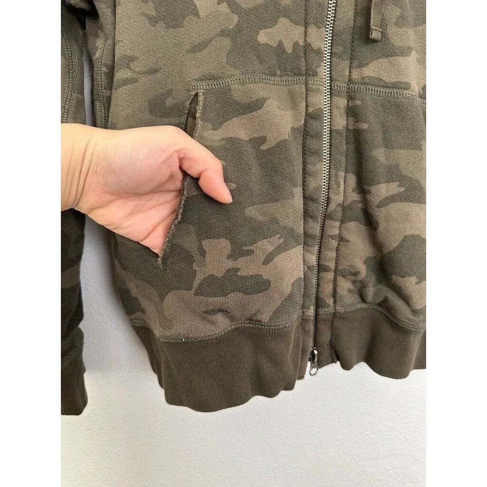 ATM Camo Full Zip Jacket Sweater Hooded Green Army Grunge Distressed Women Small